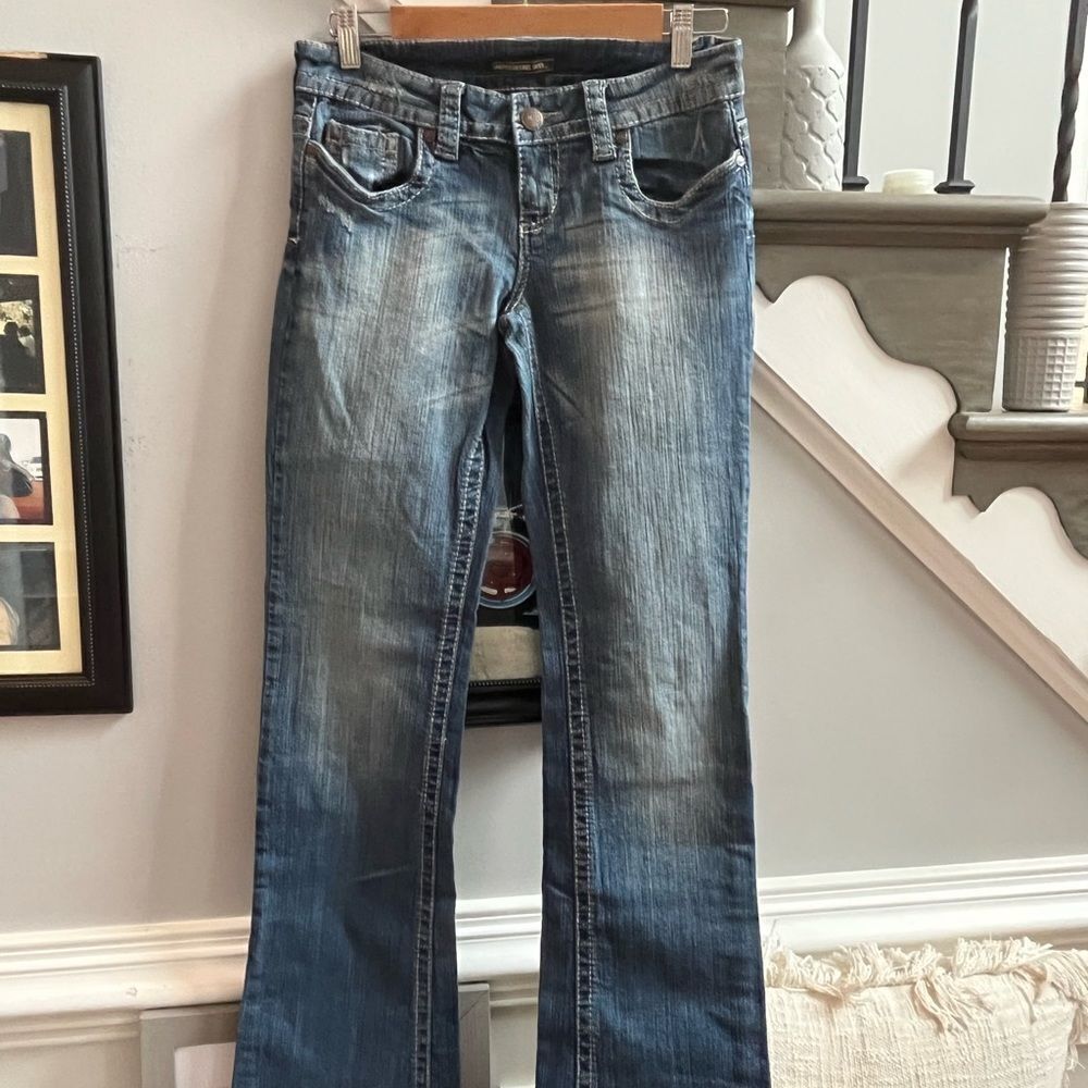 Underground Soul Distressed & Heavy Stitched Baby Bootcut Jeans sz 9